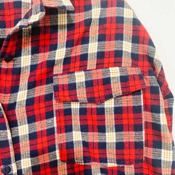 FOREVER 21 fringe flannel red plaid shirt women's size L - Picture 5 of 10